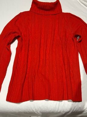 J. Crew Orange Red CableKnit Turtleneck Sweater Large
